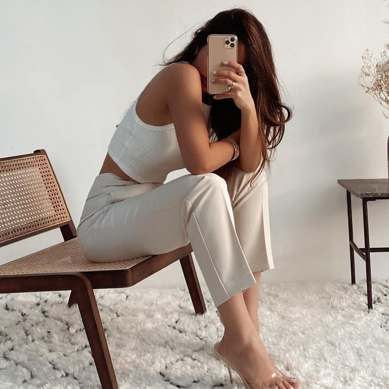 Casual Pleated High Waist Solid Color Trousers