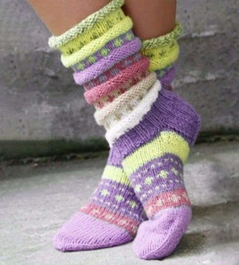 Fashion Warm Wool Blend Color Match Socks