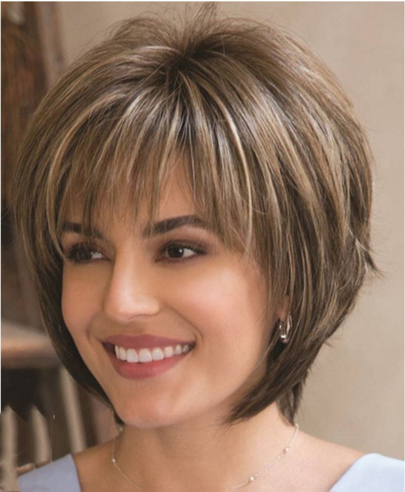 Natural Short Wig | Mixed Blonde Brown Blend Heat Resistant Full Wig