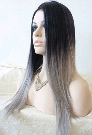 Premium Fibre Ombré Gray Wig | Long Wavy Synthetic Full Wig