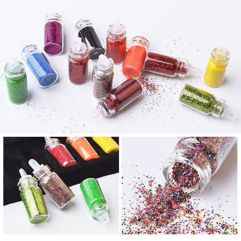 Mini Glass Bottle Nail Jewelry Glitter | Mixed Sparkle Flakes & Sequins