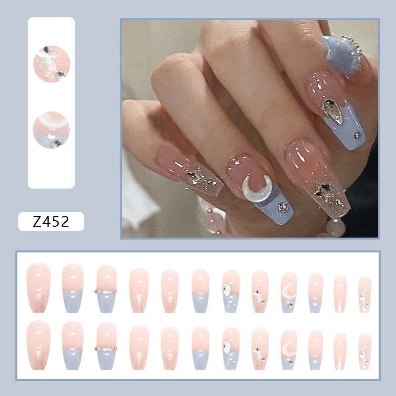 Elegant Stars and Moon Decal Press-On Nails | Trendy Celestial False Tips