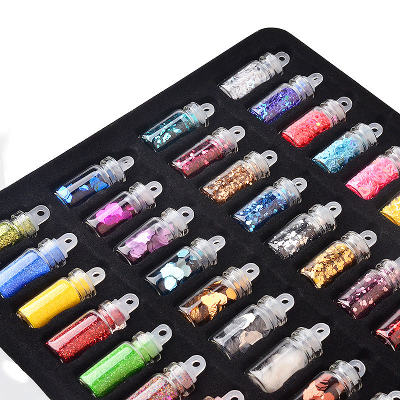 Mini Glass Bottle Nail Jewelry Glitter | Mixed Sparkle Flakes & Sequins