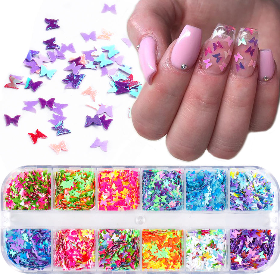 Chunky Butterfly Sequin Nail Art Glitter | Rainbow Symphony Decals