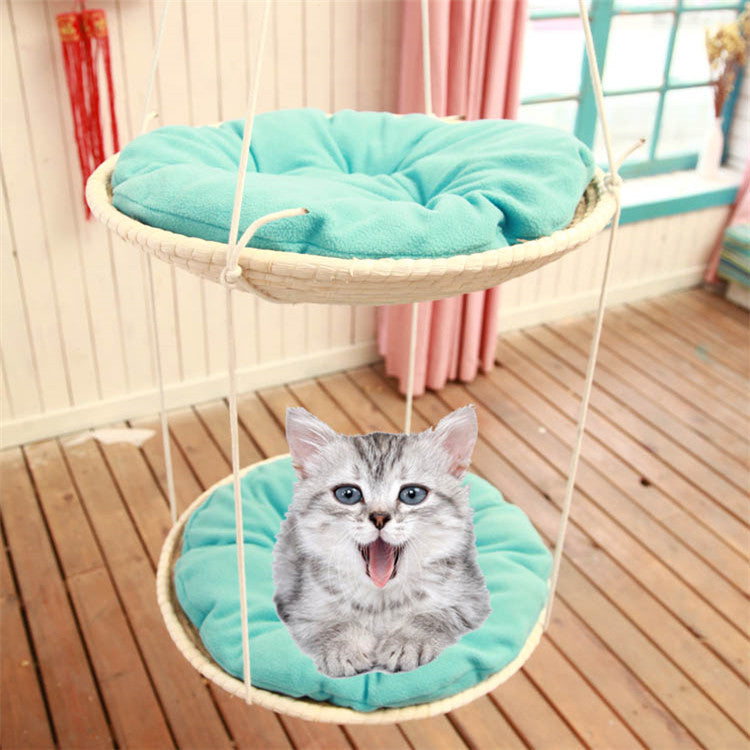 Natural Straw Cat Hammock & Climbing Frame | Handwoven Cat Nest Bed