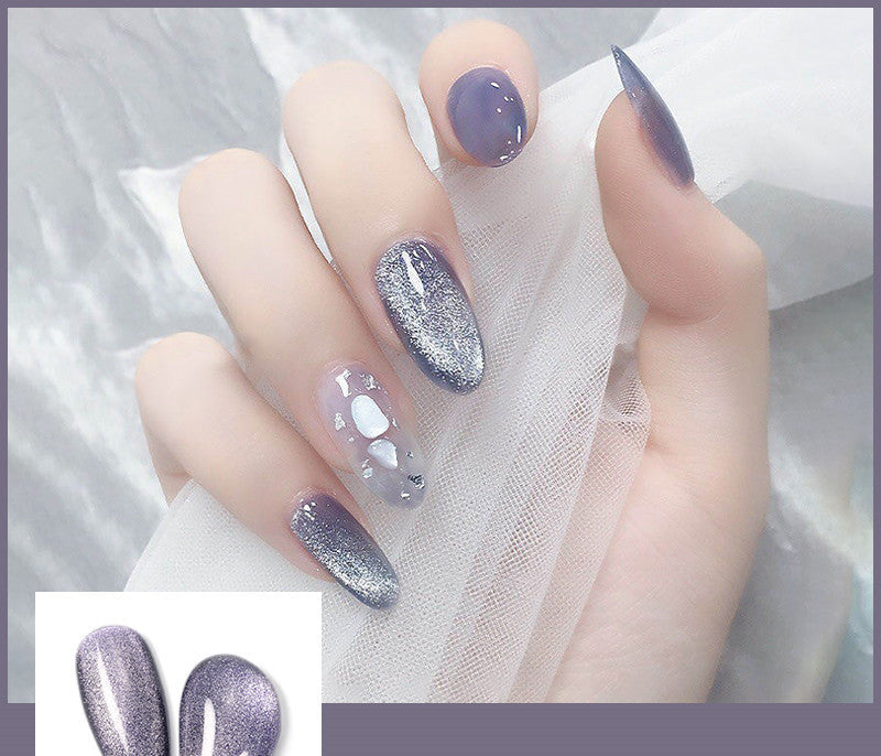 Milk Tea Crystal Stone Cat Eye Gel Nail Polish | Trendy Semi-Transparent Finish