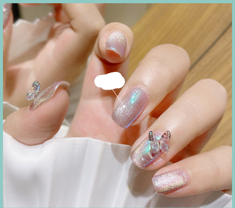 Milk Tea Crystal Stone Cat Eye Gel Nail Polish | Trendy Semi-Transparent Finish