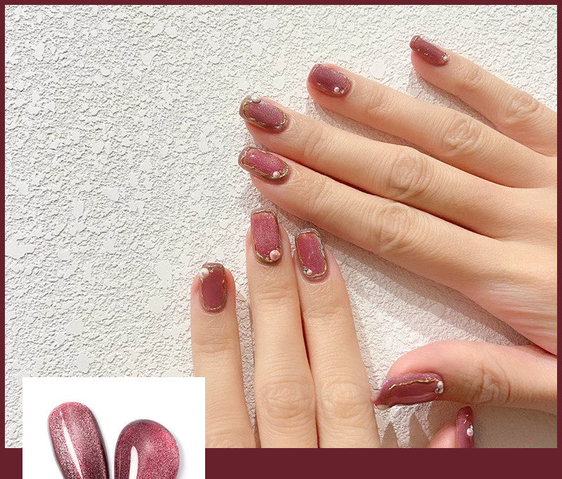 Milk Tea Crystal Stone Cat Eye Gel Nail Polish | Trendy Semi-Transparent Finish