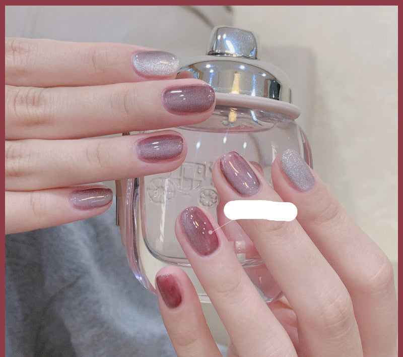 Milk Tea Crystal Stone Cat Eye Gel Nail Polish | Trendy Semi-Transparent Finish