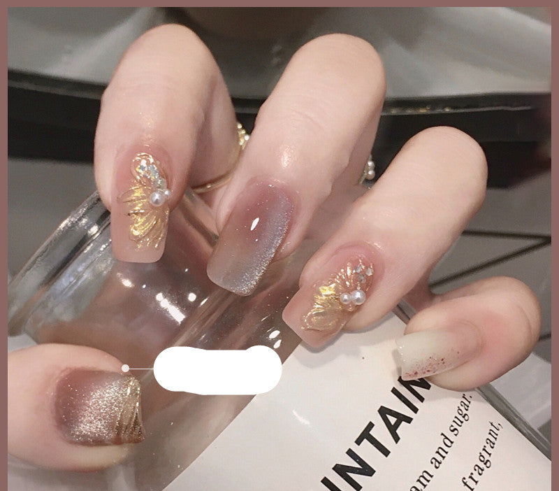 Milk Tea Crystal Stone Cat Eye Gel Nail Polish | Trendy Semi-Transparent Finish