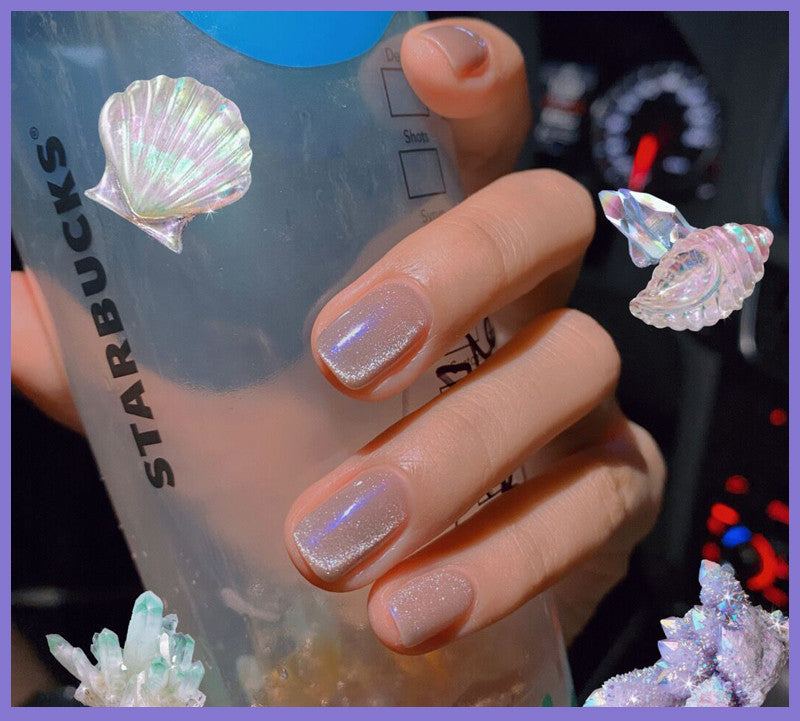 Milk Tea Crystal Stone Cat Eye Gel Nail Polish | Trendy Semi-Transparent Finish