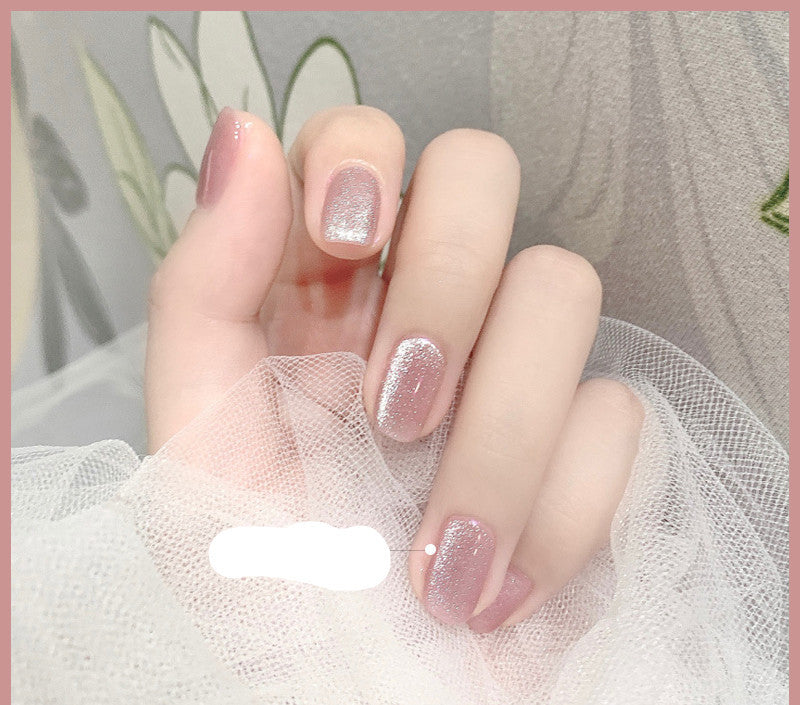 Milk Tea Crystal Stone Cat Eye Gel Nail Polish | Trendy Semi-Transparent Finish
