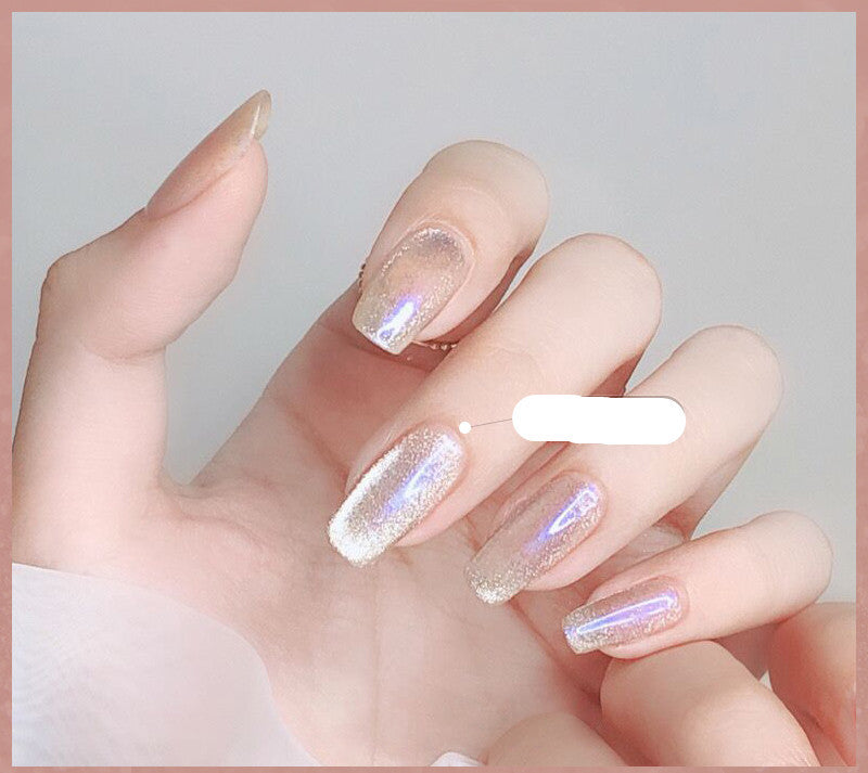 Milk Tea Crystal Stone Cat Eye Gel Nail Polish | Trendy Semi-Transparent Finish