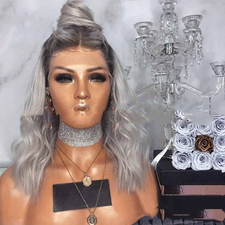 Long Curly Wig | European/American Black & Gray Mixed Color