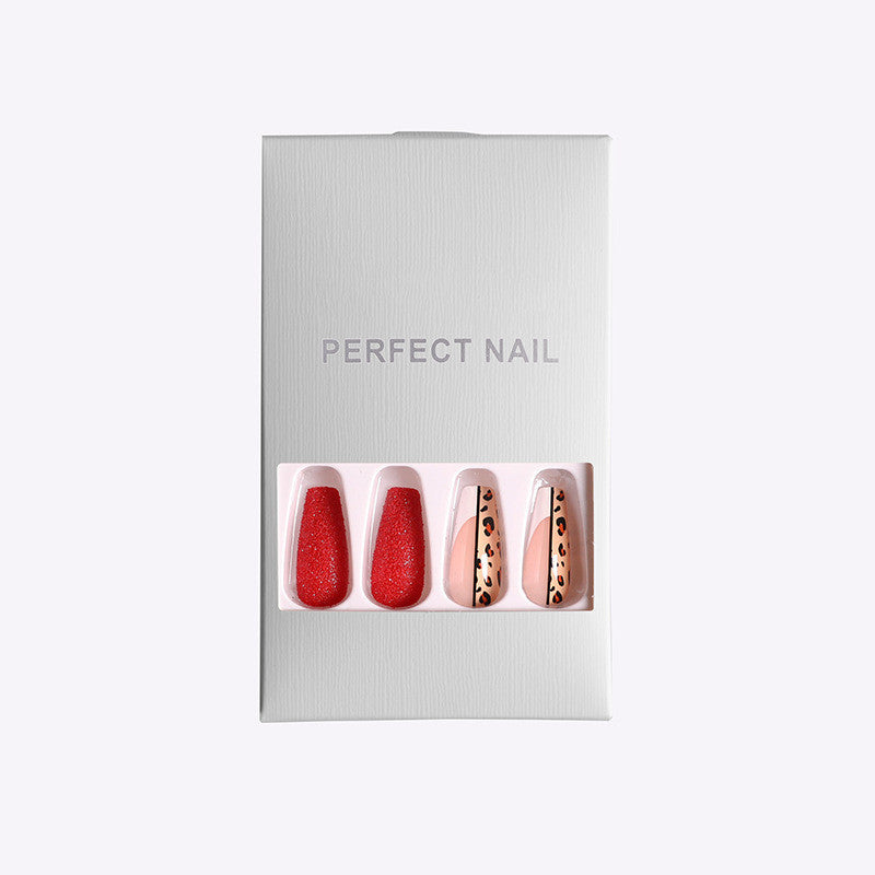 Red Leopard Print Ballet Coffin False Nails | Long Press-On Nail Tips