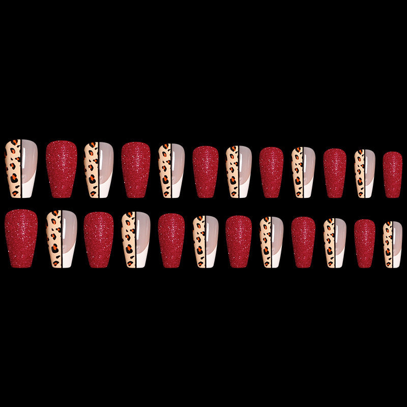 Red Leopard Print Ballet Coffin False Nails | Long Press-On Nail Tips