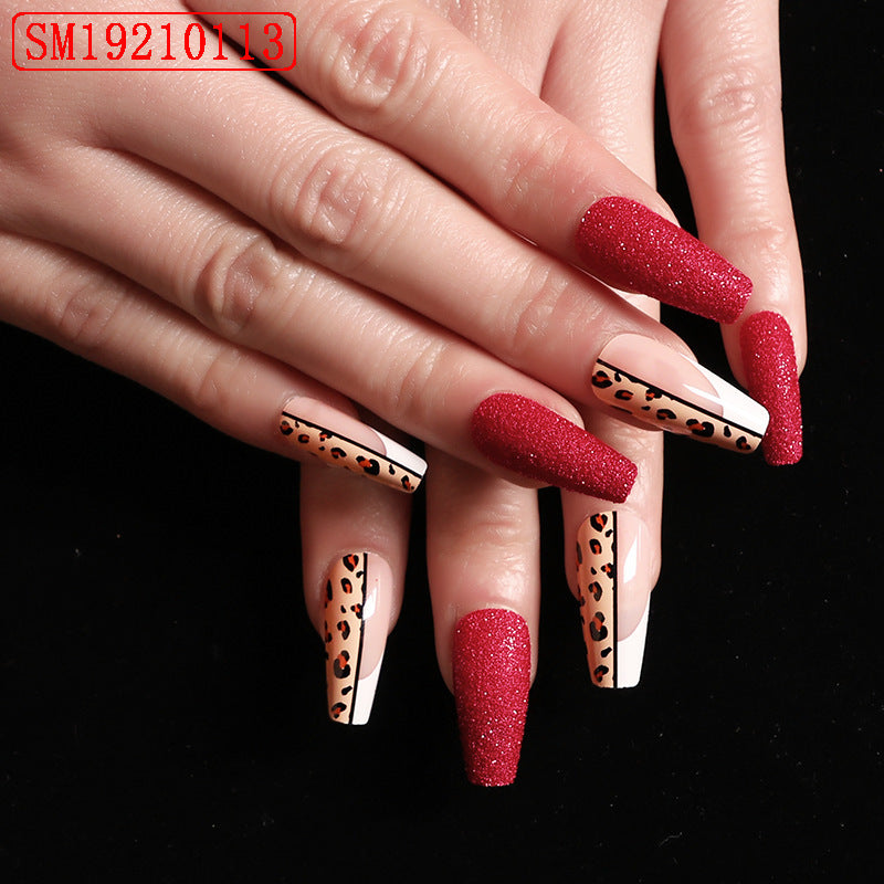 Red Leopard Print Ballet Coffin False Nails | Long Press-On Nail Tips