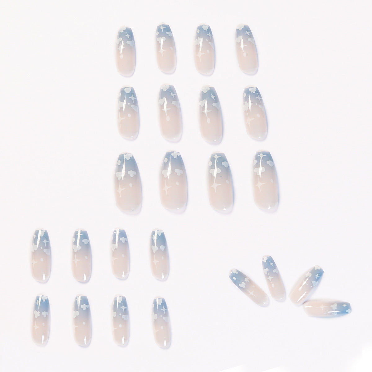Chic Gray Blue Cloud Wearable Fake Nails | Soft Full Cover Removable Nail Patches