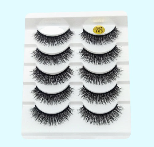 Voluminous 3D Mink Effect False Lashes | Five Pairs Soft Cotton Band Eyelashes