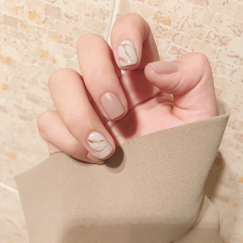 Light Khaki Smudge Effect Press-On Nails | Matte Full Cover False Tips