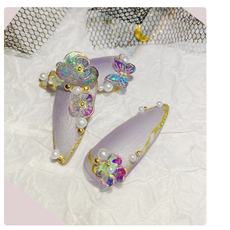Elegant Flower Butterfly Nail Charms | Rhinestone & Glitter Nail Art Set