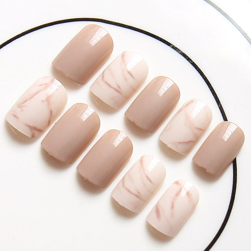 Light Khaki Smudge Effect Press-On Nails | Matte Full Cover False Tips