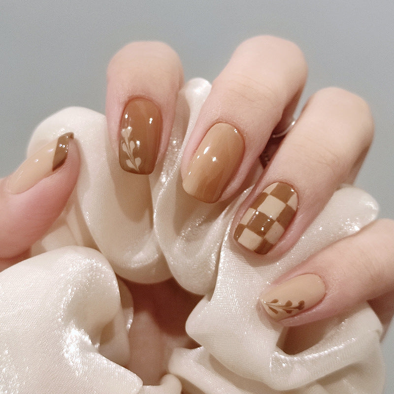 Finished Kurixiang Latte Coffee Nail Patch | Full Cover Wearable Nail Tips