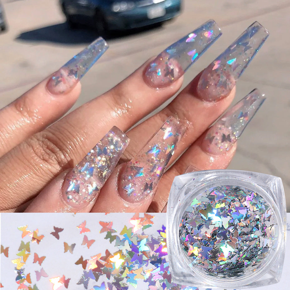 Chunky Butterfly Sequin Nail Art Glitter | Rainbow Symphony Decals