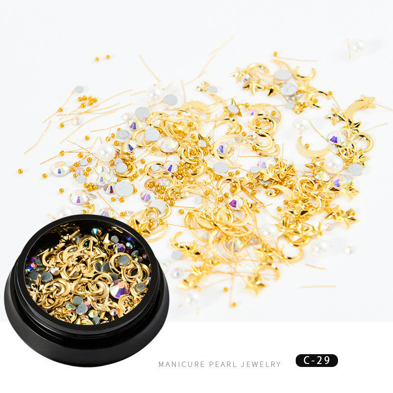 Trendy Copper Round Rivets & Sequins | Xingyue Star Moon Nail Drill Ornaments Set