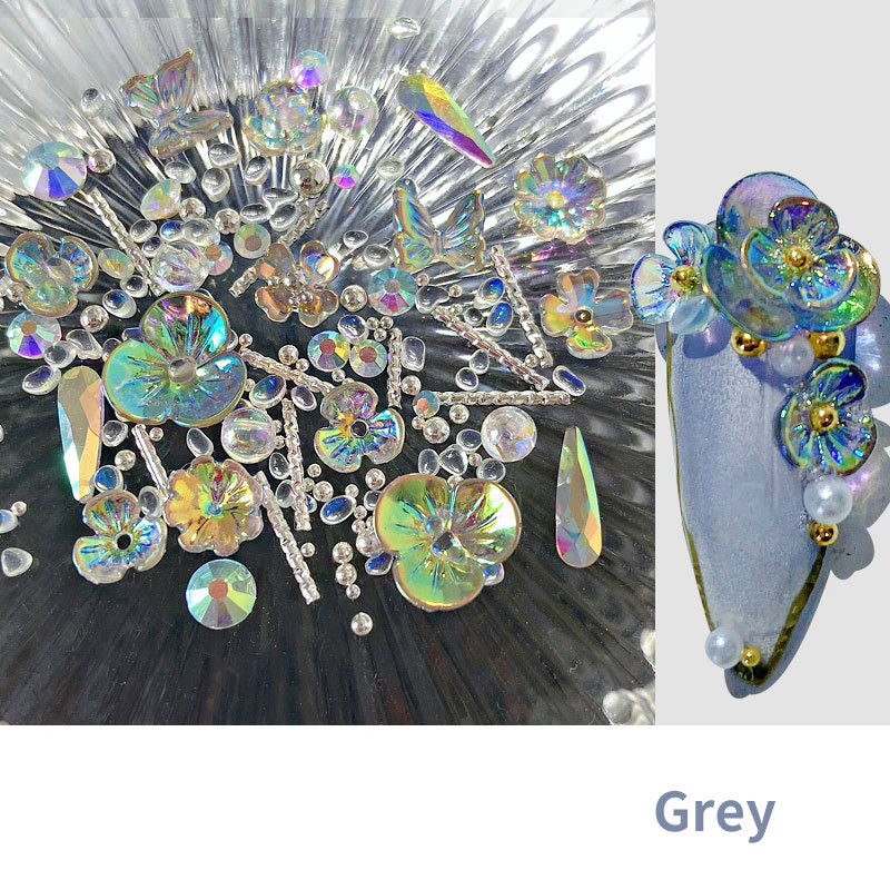 Elegant Flower Butterfly Nail Charms | Rhinestone & Glitter Nail Art Set