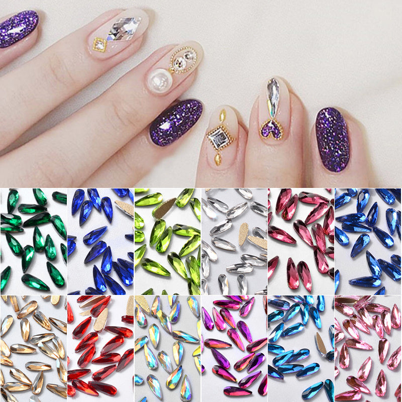 Luxury 10pc Long Water Drop Nail Rhinestones | 3D Glitter Nail Art Supplies