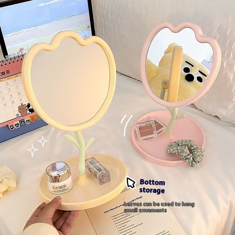 Aesthetic Tulip Design Makeup Mirror | New Portable Desktop for Students/Office