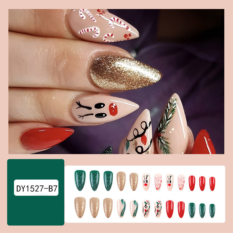 Festive Christmas False Nails | 24 Pcs Snowflake & Striped Press-Ons for Parties