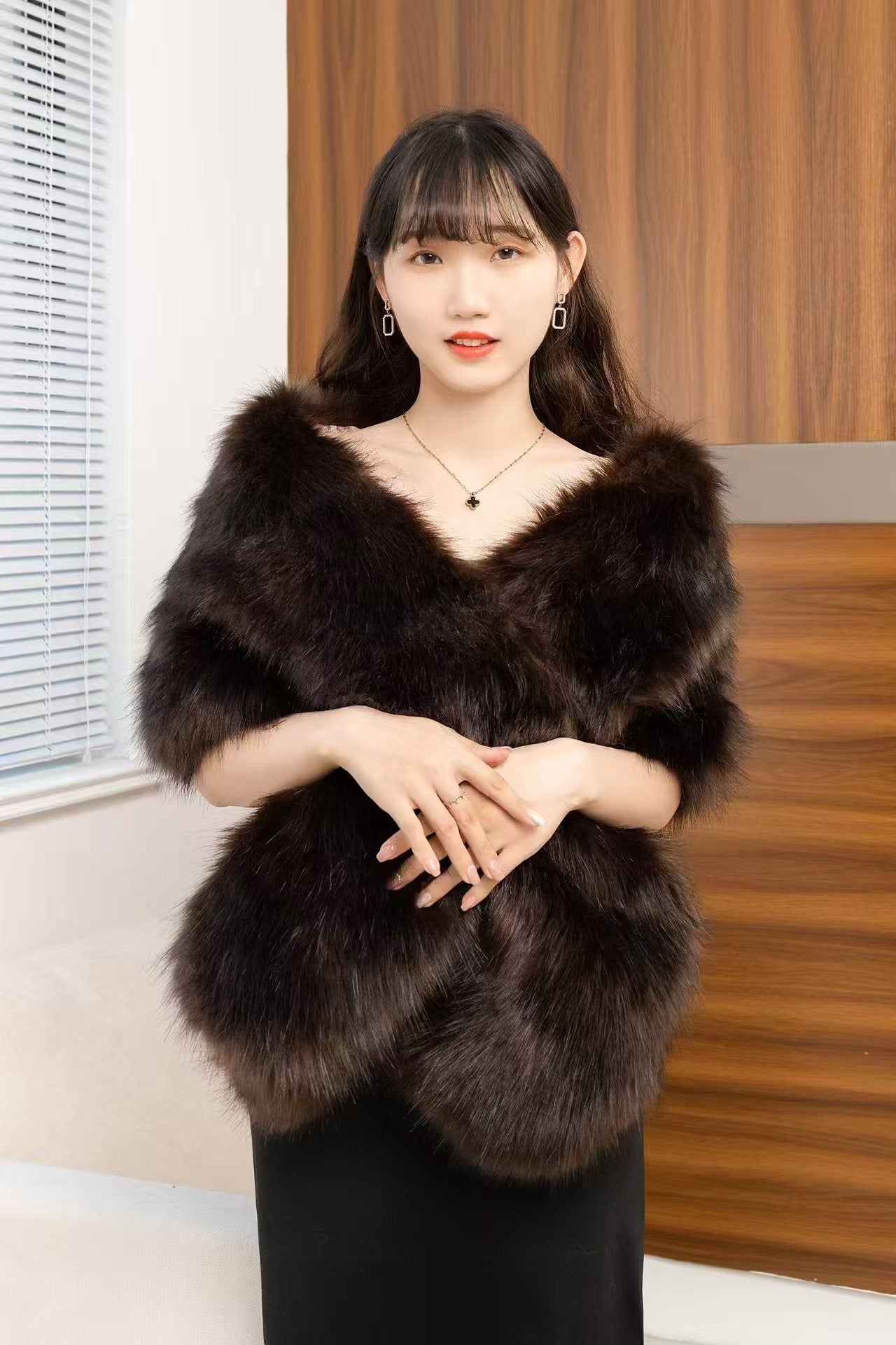 Women's Big Fur Collar Scarf Shawl Wrap