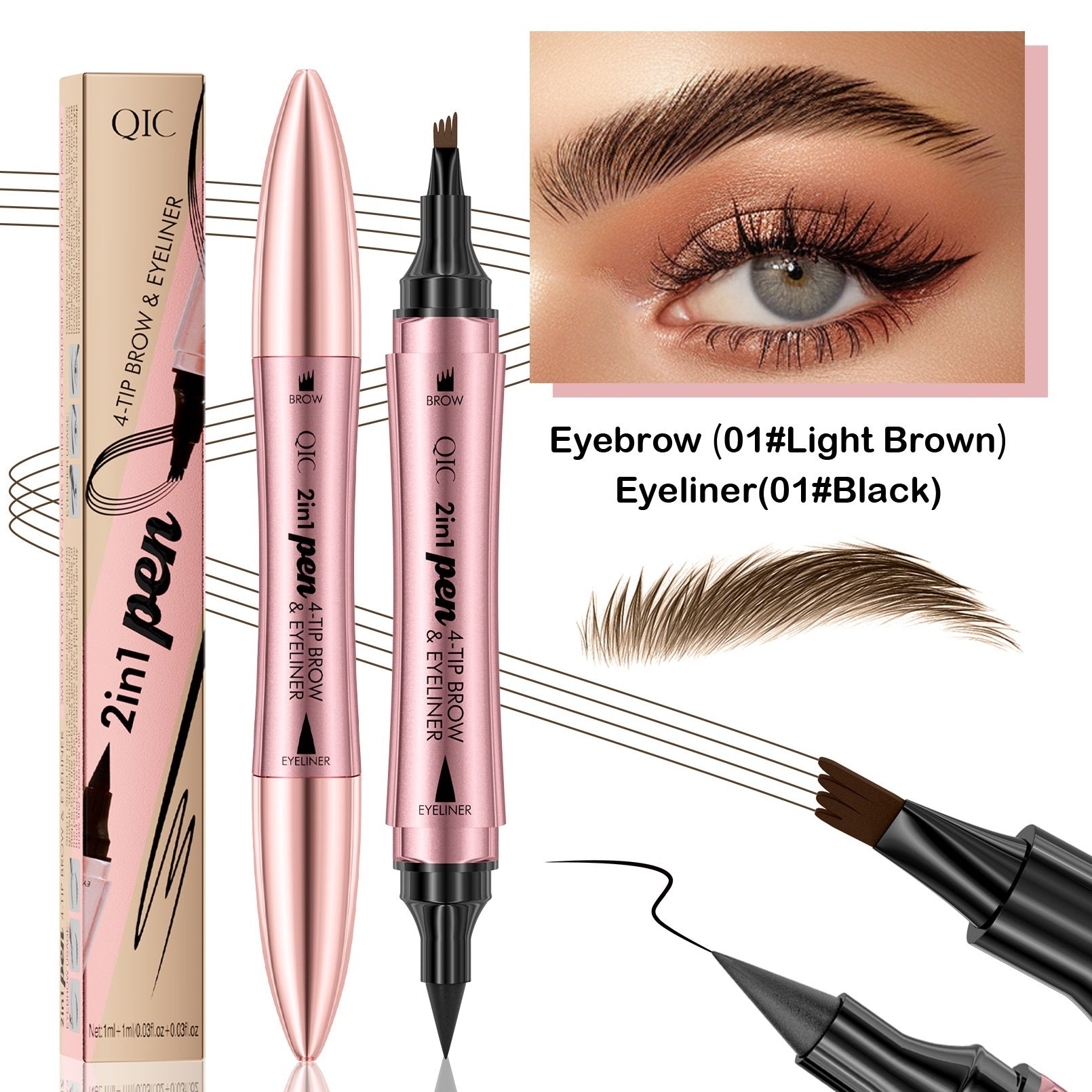 Four-Fork Tip Eyebrow Liner | 2-in-1 Dual-Purpose Liquid Brow and Eyeliner Pen