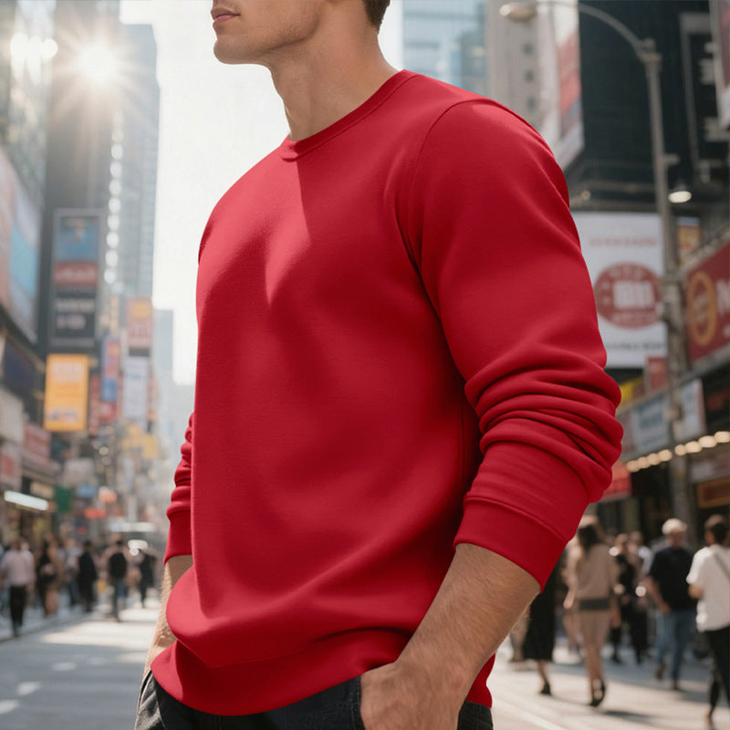 Men's Fleece-Lined Crew Neck Sweater | Loose Fit Casual Warm Top