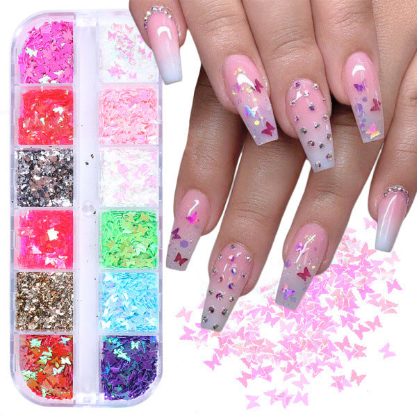 Chunky Butterfly Sequin Nail Art Glitter | Rainbow Symphony Decals