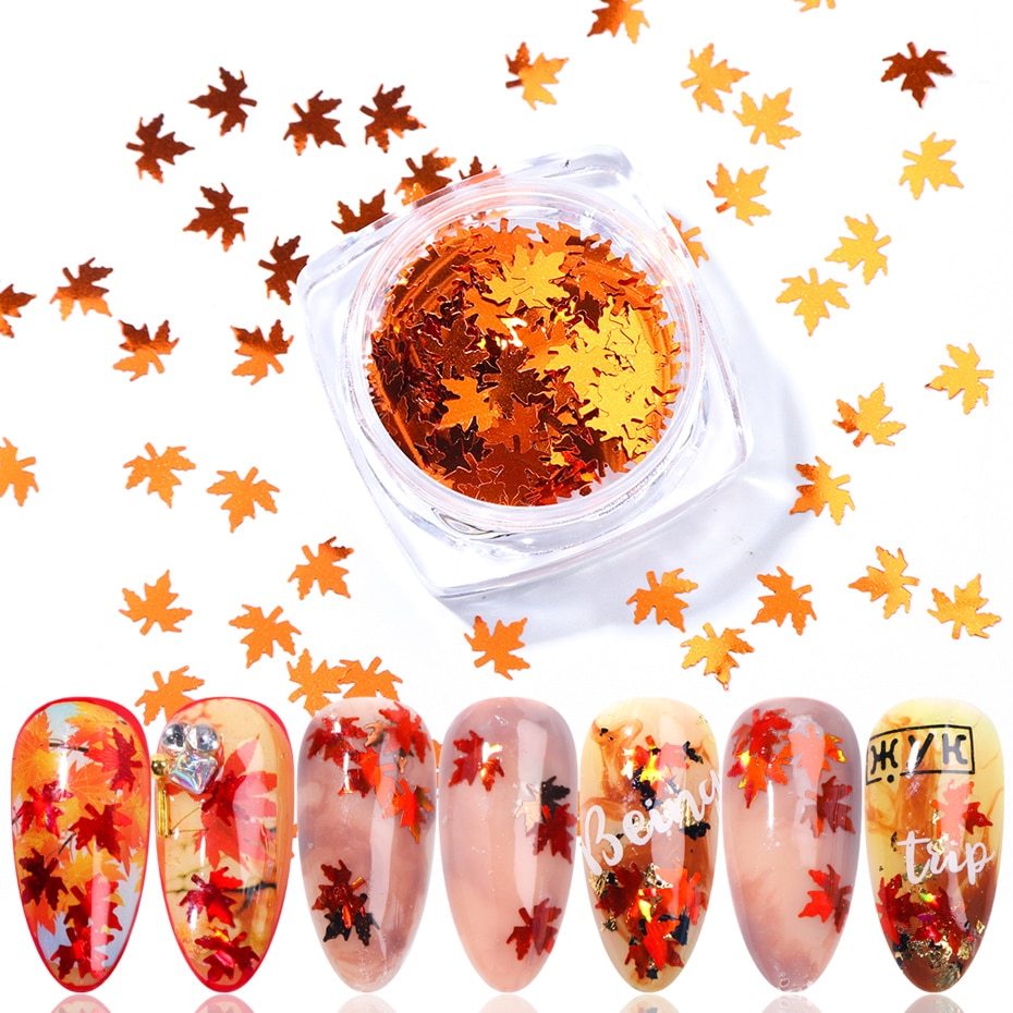 Gradient Maple Leaf Nail Sequins | Autumn/Fall Nail Art Flakes Decoration