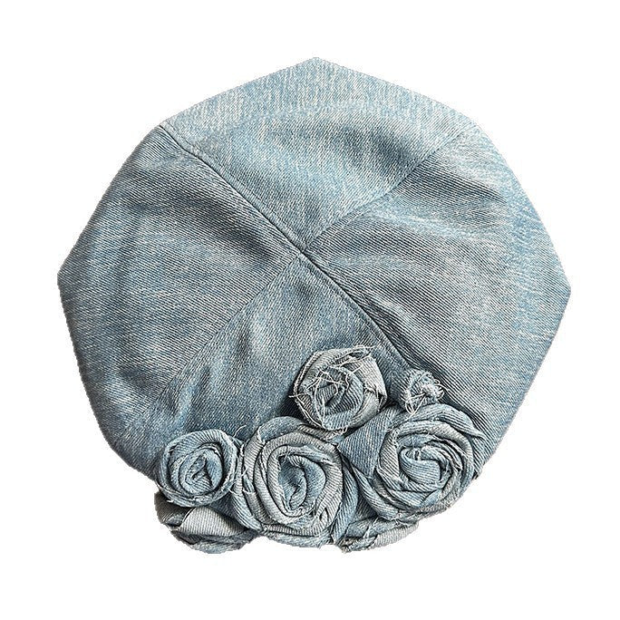 Women's Elegant Korean Style Rose Embroidered Beret Hat