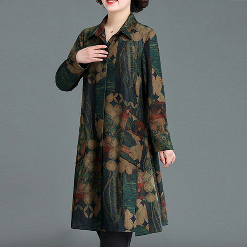 Plus Size Women's Floral Print Trench Coat