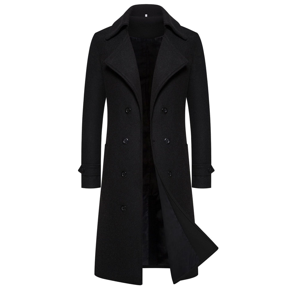 Men's Long Double-Breasted Woolen Trench Coat | Warm Autumn/Winter Overcoat