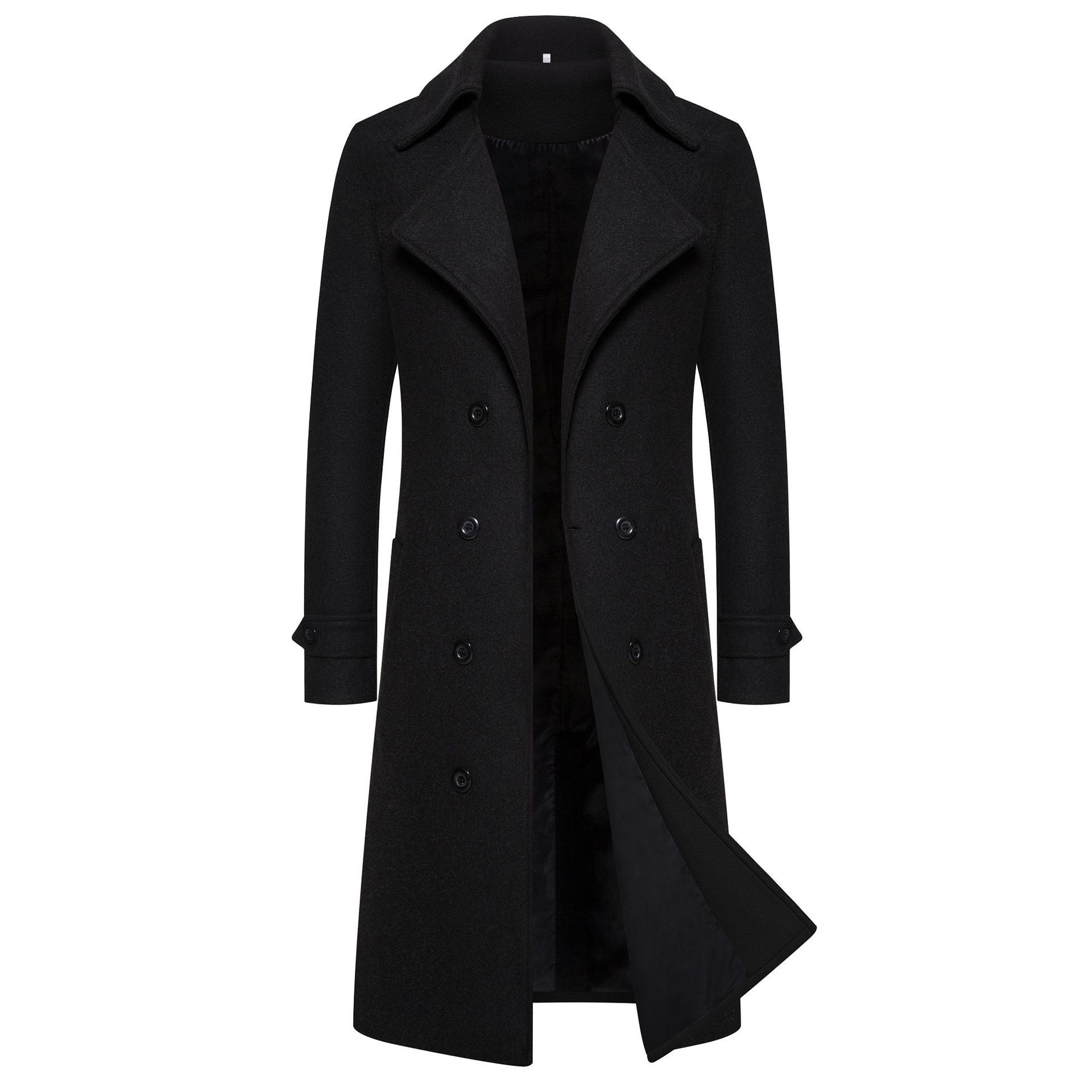 Men's Long Double-Breasted Woolen Trench Coat | Warm Autumn/Winter Overcoat
