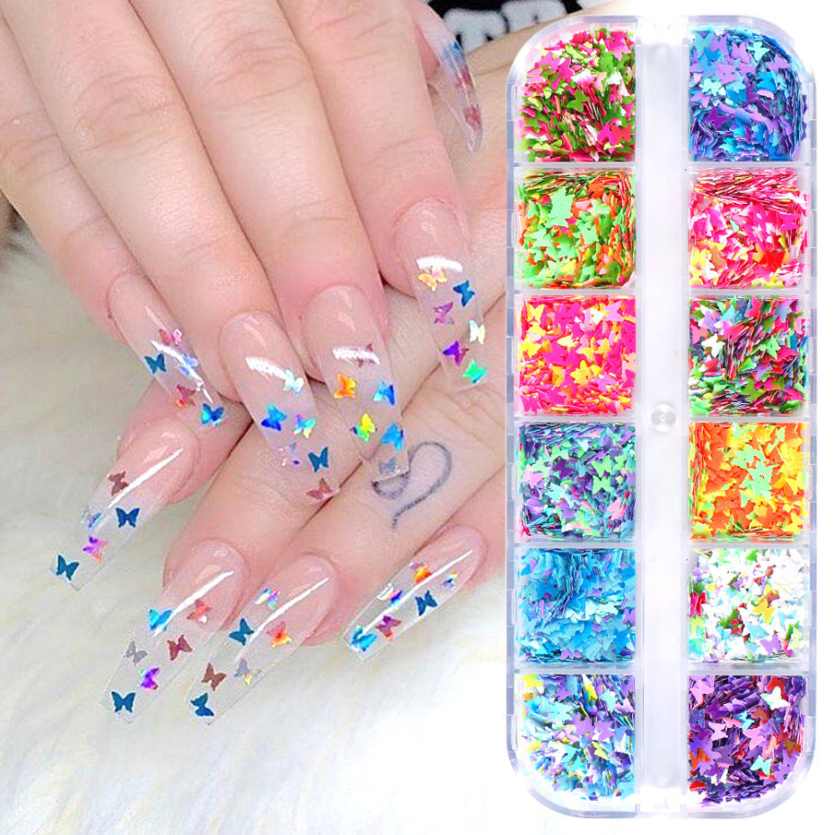 Chunky Butterfly Sequin Nail Art Glitter | Rainbow Symphony Decals