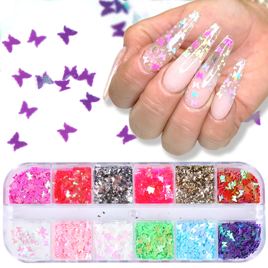 Chunky Butterfly Sequin Nail Art Glitter | Rainbow Symphony Decals