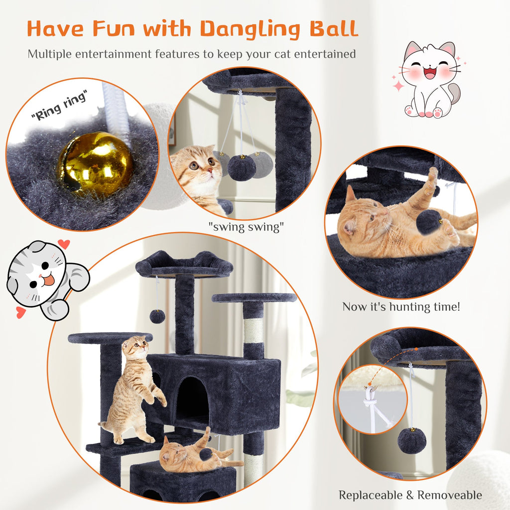 Deluxe Multi-Function Cat Treehouse | Large Indoor Pet Climbing Frame & Condo