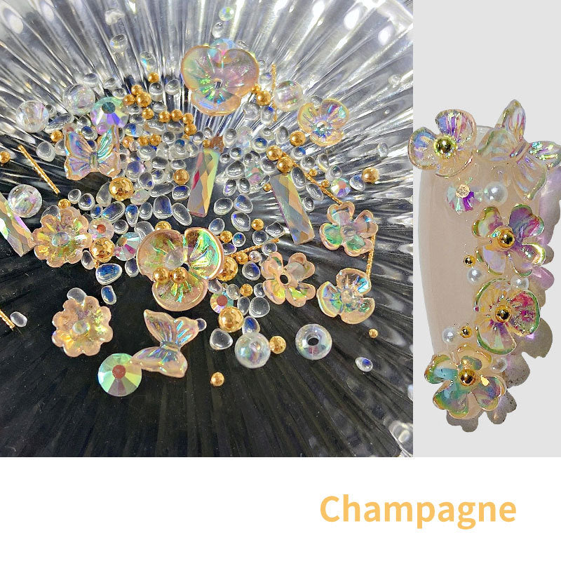 Elegant Flower Butterfly Nail Charms | Rhinestone & Glitter Nail Art Set