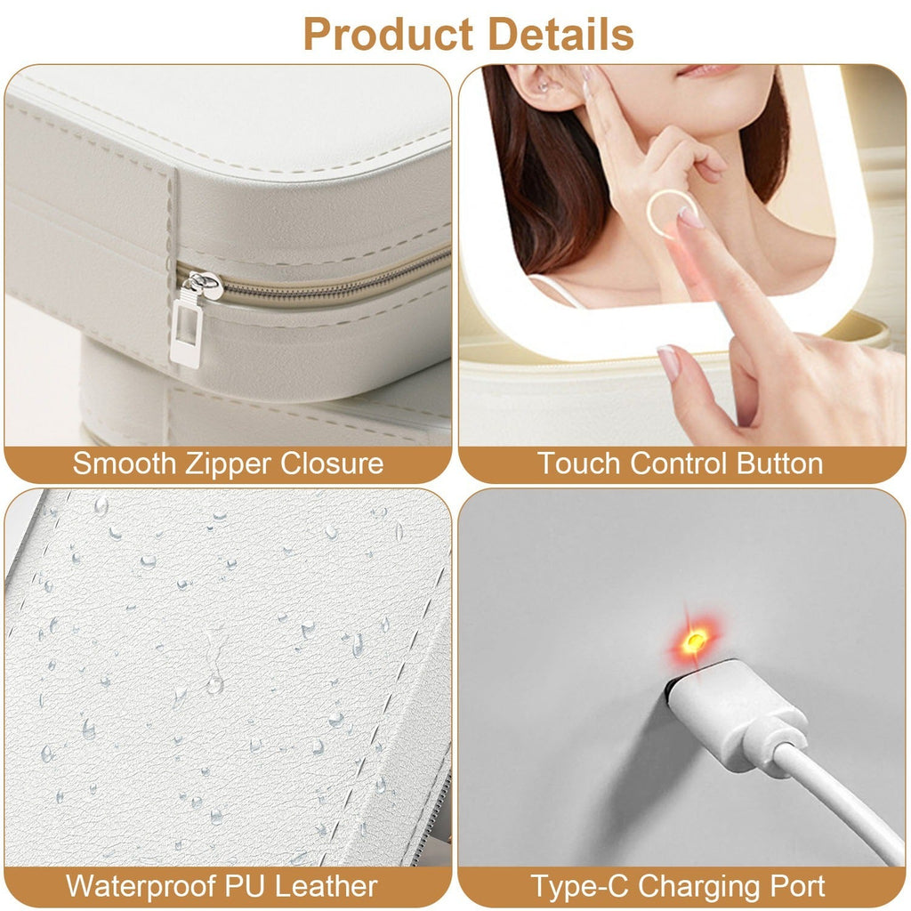 Portable Beauty Cosmetic Bag with LED Mirror | Waterproof, Dimmable 3-Light Modes