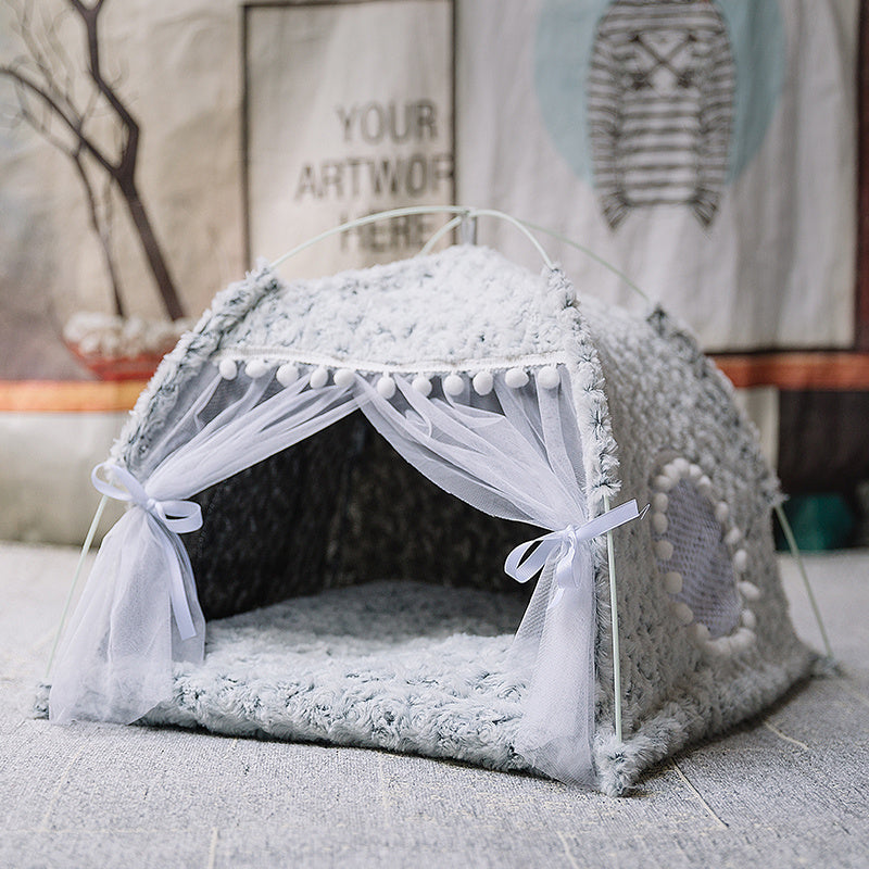 Removable & Washable Semi-Enclosed Pet Bed | Warm Snuggle Cave House