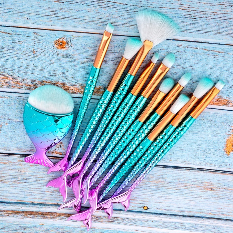Fantasy Mermaid 11-Piece Brush Kit | Maquillaje Foundation, Eyebrow & Eyeliner Set