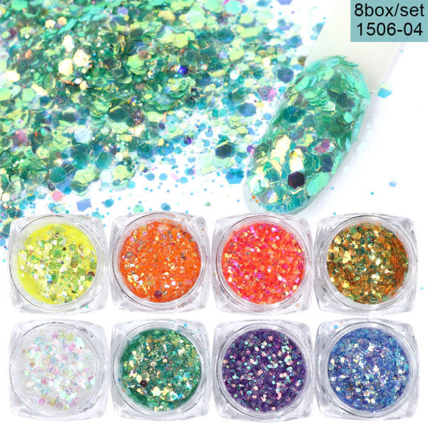 Holographic Nail Glitter Flakes & Powder Kit | 8 Box Mix Nail Art Decorations